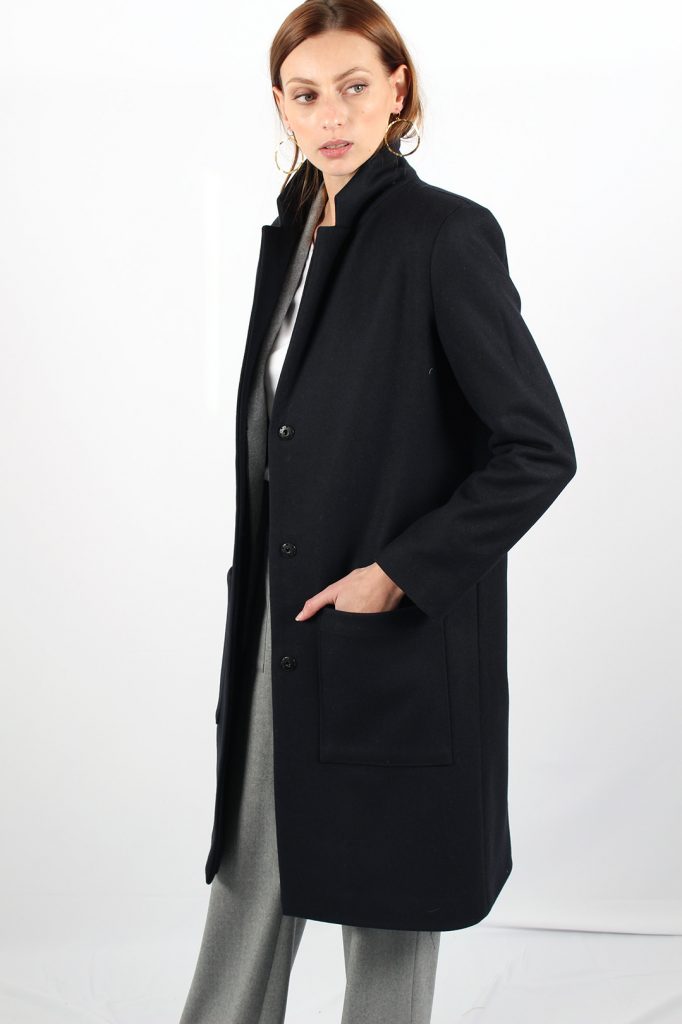 Manteau Droit Femme En Laine Bleu Marine Anne Sophie Atode