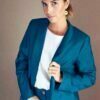 Veste tailleur femme bleu canard en laine froide Marie-Anne ATODE