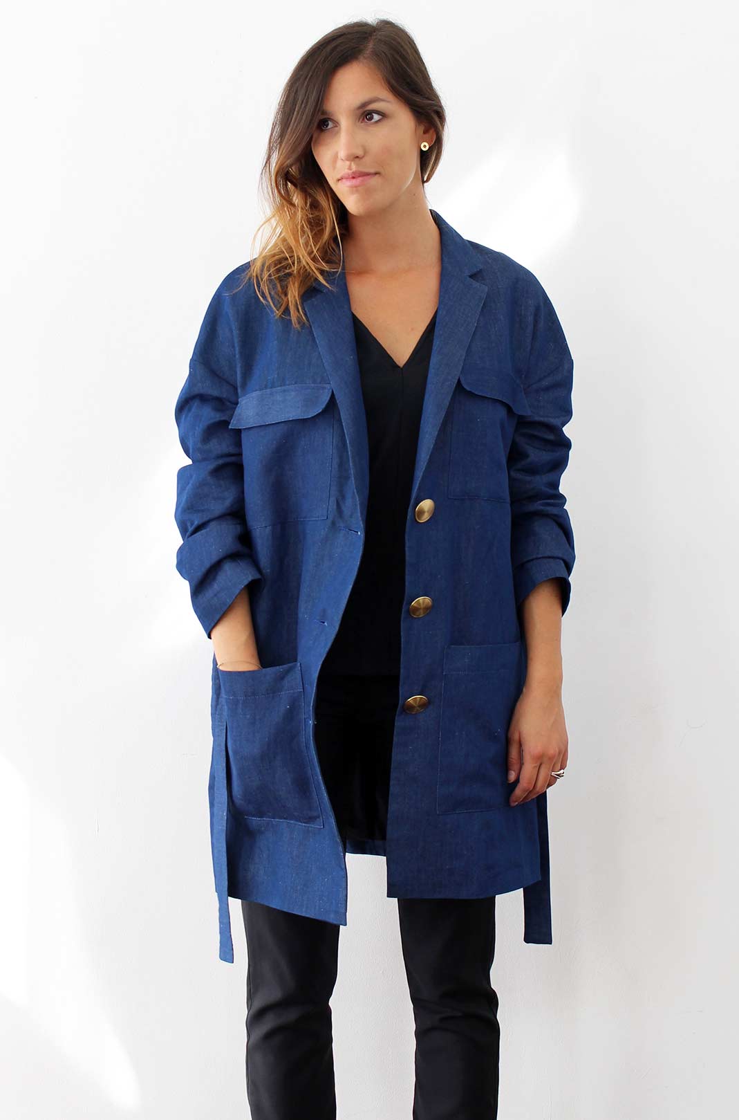 ATODE - Trench fluide femme bleu en coton et lin - Made in ...