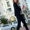 PANTALON DROIT EN LAINE FLANELLE BLEU CHINE SOPHIE ATODE