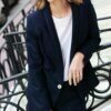 Veste Tailleur bleu marine Femme en flanelle Marie-Anne ATODE