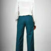 Pantalon bleu canard femme large taille haute Laura ATODE