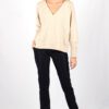 Pull beige femme col V en coton Edith ATODE