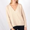 Pull beige femme col V en coton Edith ATODE