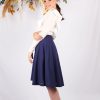 jupe dentelle midi en coton bleu marine Elsa ATODE