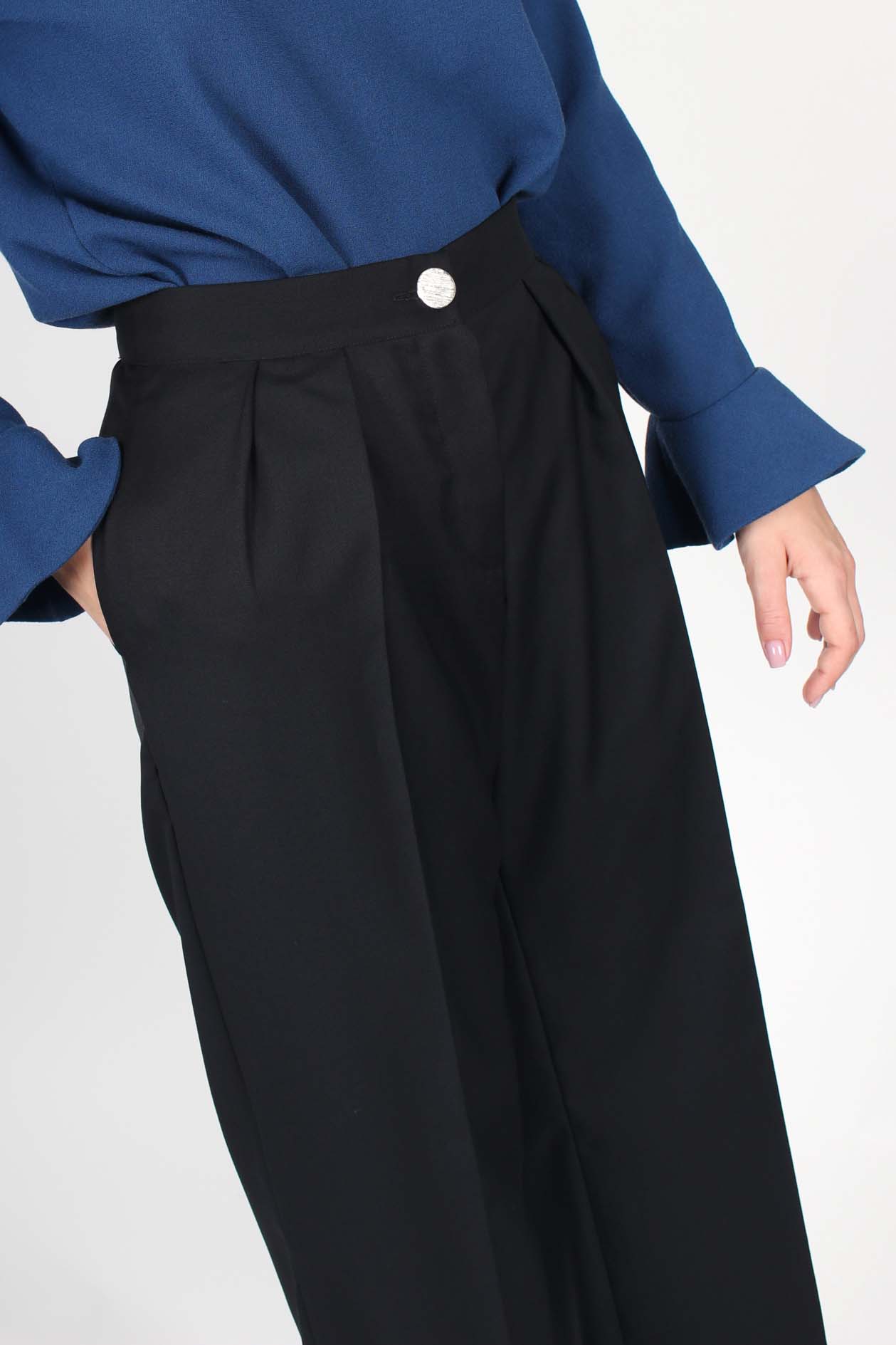 Pantalon Femme 7/8 bleu marine en laine flanelle ATODE