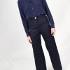 Pantalon femme taille haute en laine flanelle bleu marine ATODE