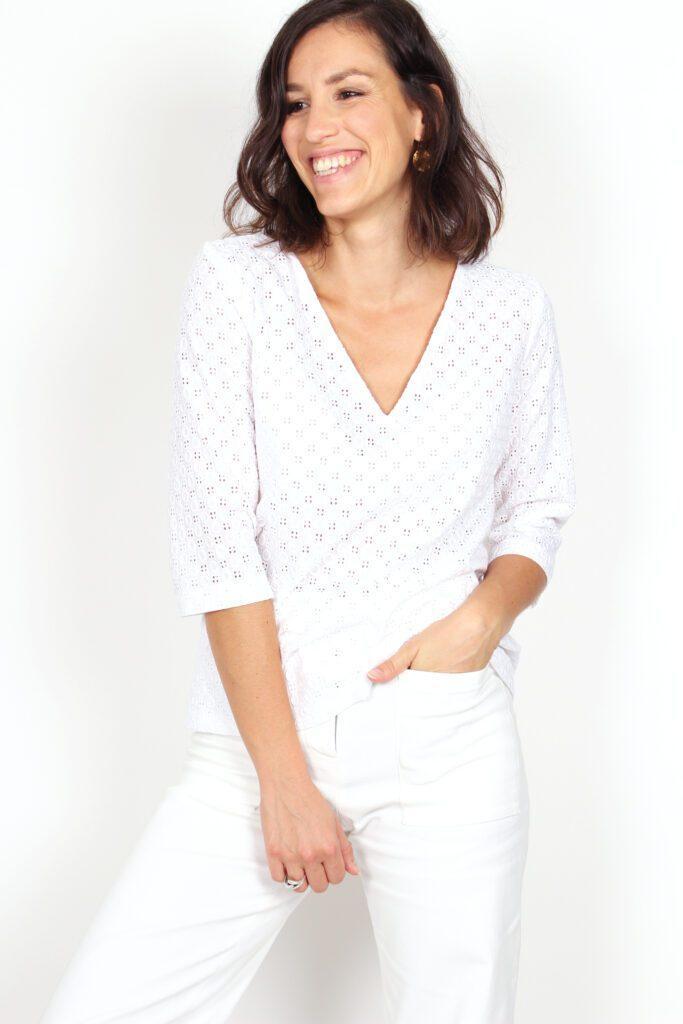 blouse blanche en broderie de coton atode Made in France