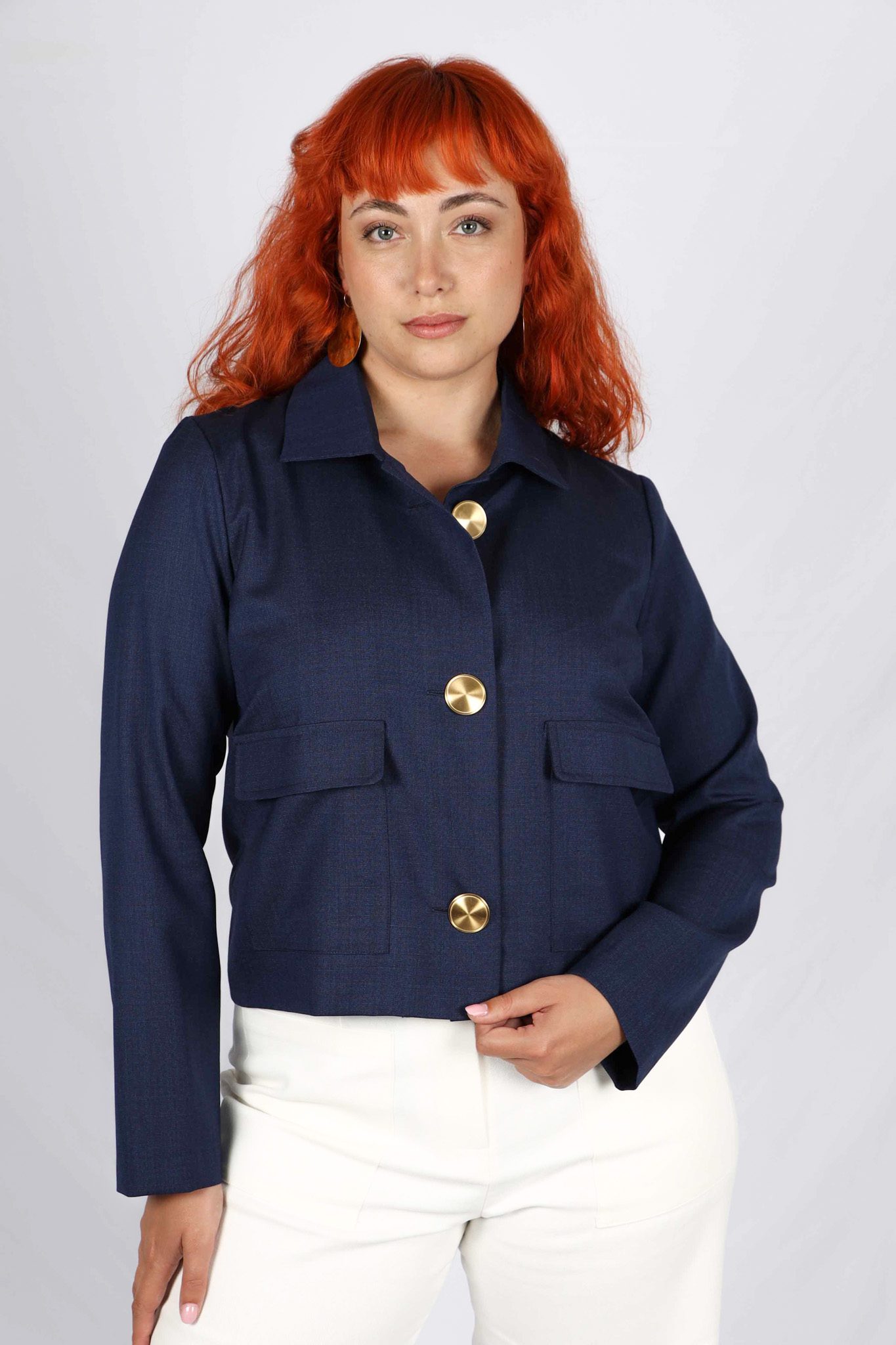 Veste de tailleur femme bleu marine en laine Marie-Anne ATODE